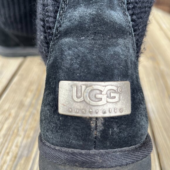 UGG Australia Boots Suburb Black Suede Crochet Knit, Size 7 - Picture 7 of 10